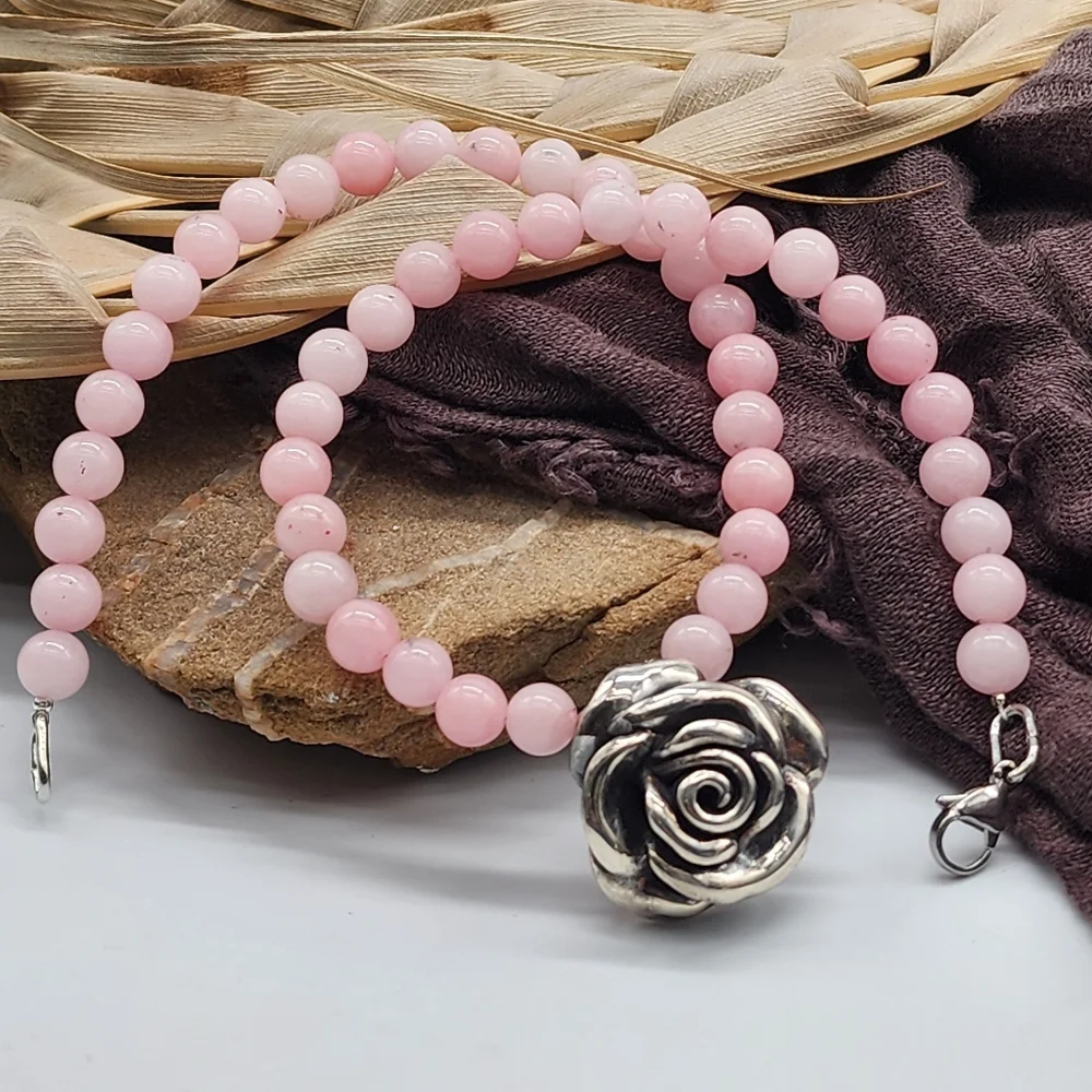Roses Quartz Genuine Necklace 925 Sterling Silver Rose Pendant Unique Design